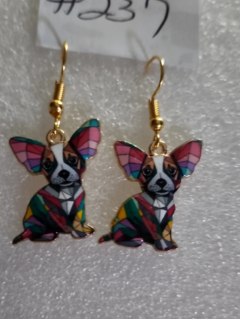 Hand Crafted Multicolor Chihuahua Stained-Glass Style Earrings